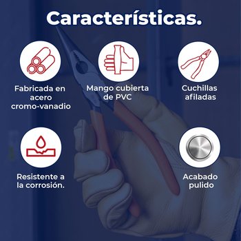 Pinza de punta y corte 8" mango de PVC Truper