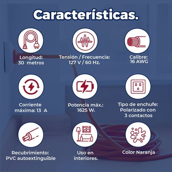 Extensión Eléctrica Volteck Naranja 30 m