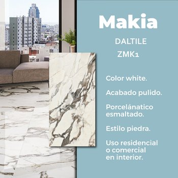 Piso porcelánico Makia White Daltile 80x160 cm rectificado