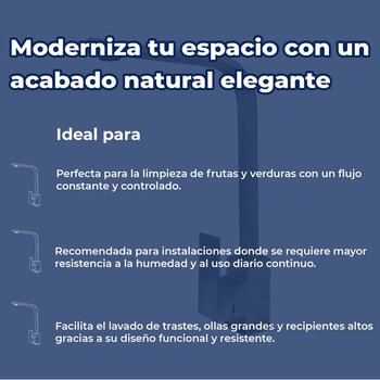 MEZCLADORA MONOMANDO P/FREGADERO ACERO INOX 304 ACABADO NATURAL