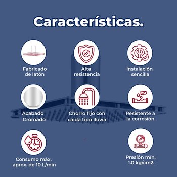 Regadera de Plato Ancho 8" Chorro Fijo Kubika Helvex H-3002