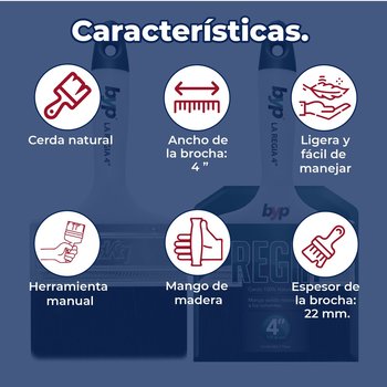 Brocha Byp cerda natural La Regia 4" pulgadas