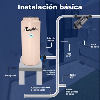 Tinaco vertical beige 500 lts c/herrajes y filtro 0.68x0.68x1.53