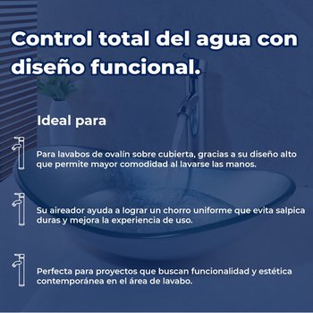 Llave Mezcladora Monomando Alta Para Lavabo Sin Cubierta Rugo