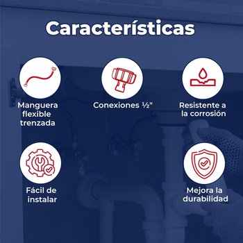 Manguera Para Lavabo Coflex Flexible Inox ½ x ½ pulg x 55 cm