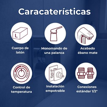 MONOMANDO REGADERA SIN DESVIADOR ÉBANO LINEA QUADRATTA
