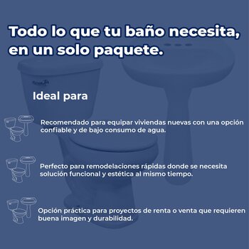 Paquete sanitario agua azul con pedestal color blanco Cato