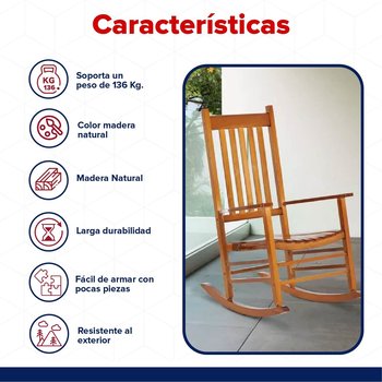 Silla Mecedora Madera Natural