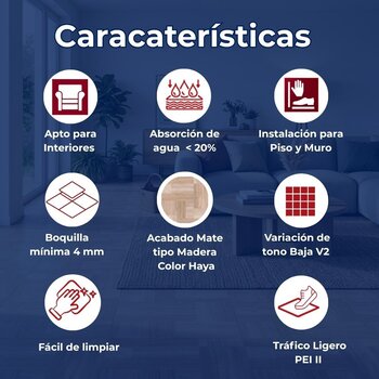 Piso Tipo Madera Haya Jarana Vitromex 35.7X35.7 1.78 M2