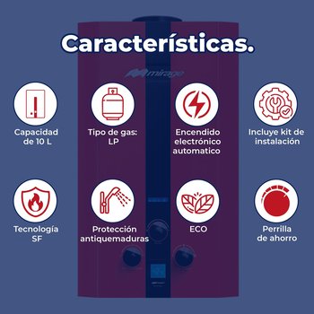 Calentador Paso 10 Lts Rojo Gas Lp Incluye Kit de Instalación