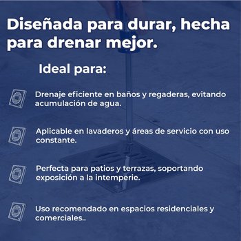 Coladera Cuadrada Coflex de Acero Inoxidable con rejilla PC-303