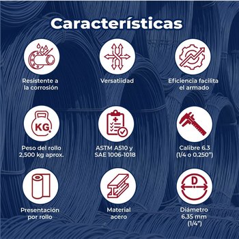 Alambrón de acero construcción 6.35MM 1/4 (precio por kilo)