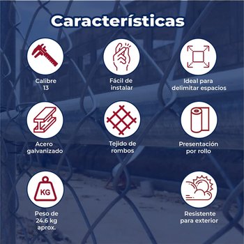 Malla Ciclónica Galvanizada DeAcero 1.25 x 20 M Calibre 13