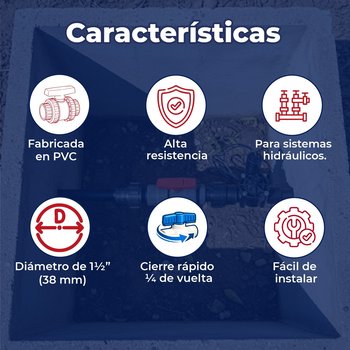 Válvula Esfera PVC Cementar Doble Unión 038 MM 1 1/2