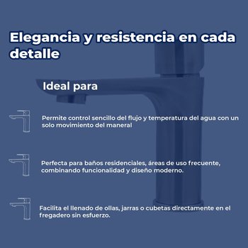 Llave Mezcladora Monomando Para Lavabo Rugo Maneral Palanca