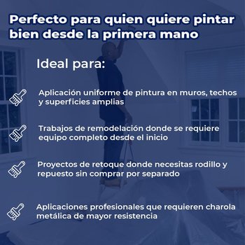 Kit Charola Rodillo Metálico para pintar 8 Piezas