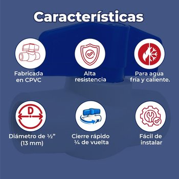 Válvula de Esfera CPVC 13 MM 1/2 Para Sistemas de Agua