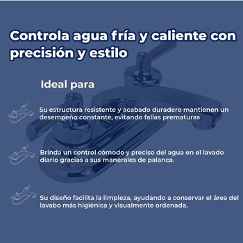 Llave Mezcladora para Lavabo 4” cierre de 90° Rugo Acabado Cromo