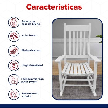 Silla Mecedora De Madera Blanca