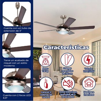 Ventilador Solaris 52 pulgadas Níquel Hunter