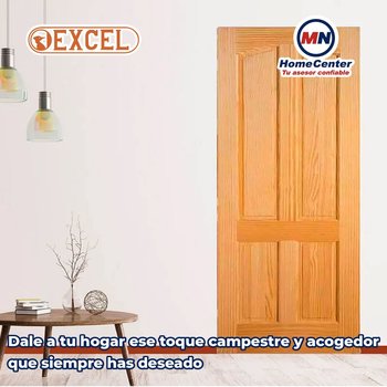 Puerta Madera Rústica Pino 91 x 213 cm para Interior 4 Tableros