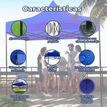 Toldo reforzado 3X3 poliéster y pvc estructura metálica azul