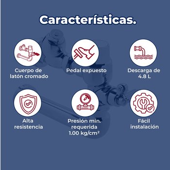 Fluxómetro para WC de Pedal 32-38 4.8L Cromo Helvex