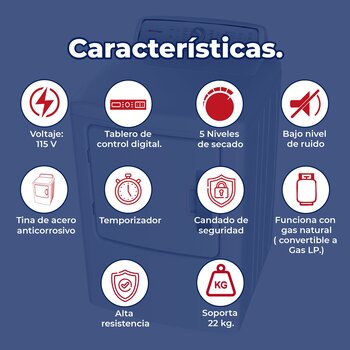 Secadora Digital Automática Mirage 22 Kg Para Gas Natural o LP