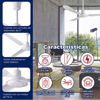 Ventilador industrial greco 56 pulgadas blanco sin luz