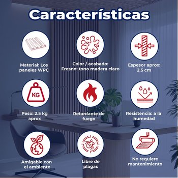 Panel Lambrin para pared WPC interior fresno 16.5X290X2.2 CM