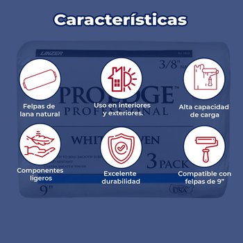 Paquete felpa rodillo lana Linzer 3 pzas 22.86 x 0.95 cm