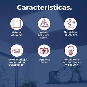 Luminario panel led 60X60 CM 40 W luz blanco frio