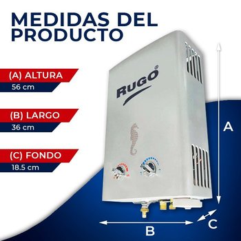 Calentador de Paso Instantáneo Rugo Gas Lp 8 l