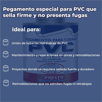 Pegamento PVC Presto 946 ml Para Tuberías
