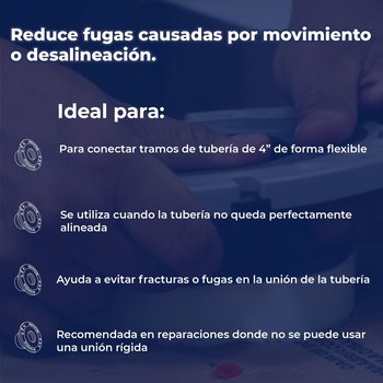 Brida flexible larga para tubería de 4" diámetro interior 100 MM