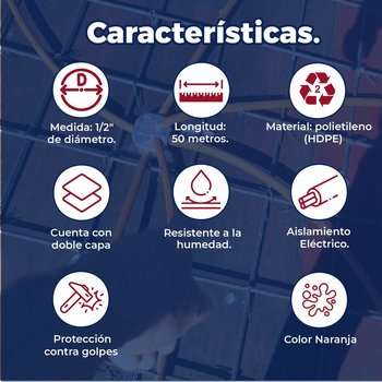 Poliducto Liso ½ marca HG 50 m Naranja