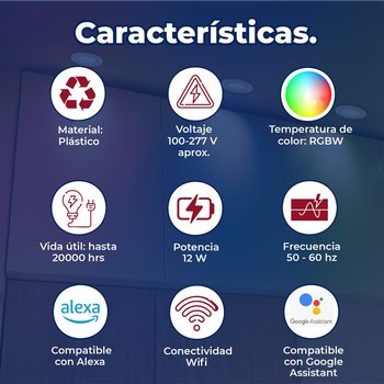 Luminario led empotrado smart 5 pulgadas 12 W con wifi