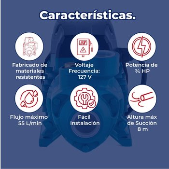 Bomba periférica 0.75 3/4 HP antibloqueo alt max 60 mtrs 127 V