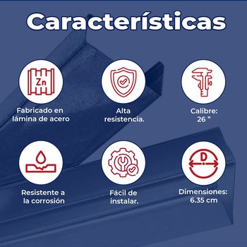 Poste Metálico Calibre 26 6.35X2.44 M