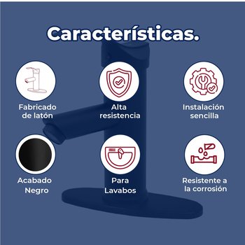 Llave Monomando Para Lavabo Rugo Acabado Negro Con Cubierta