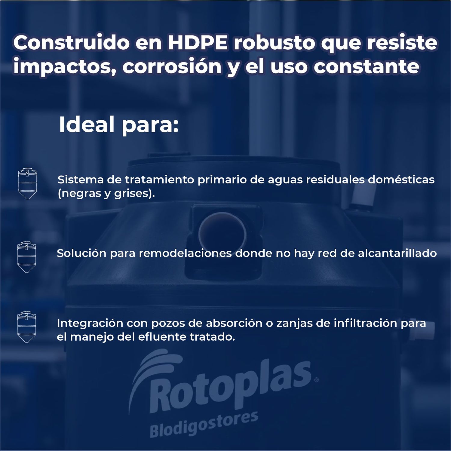 Biodigestor Rotoplas Autolimpiable 1300 L Para Aguas Residuales