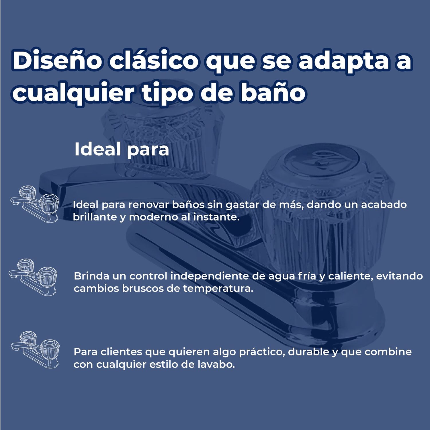 Llave Mezcladora para Lavabo 4” cierre de compresión Rugo