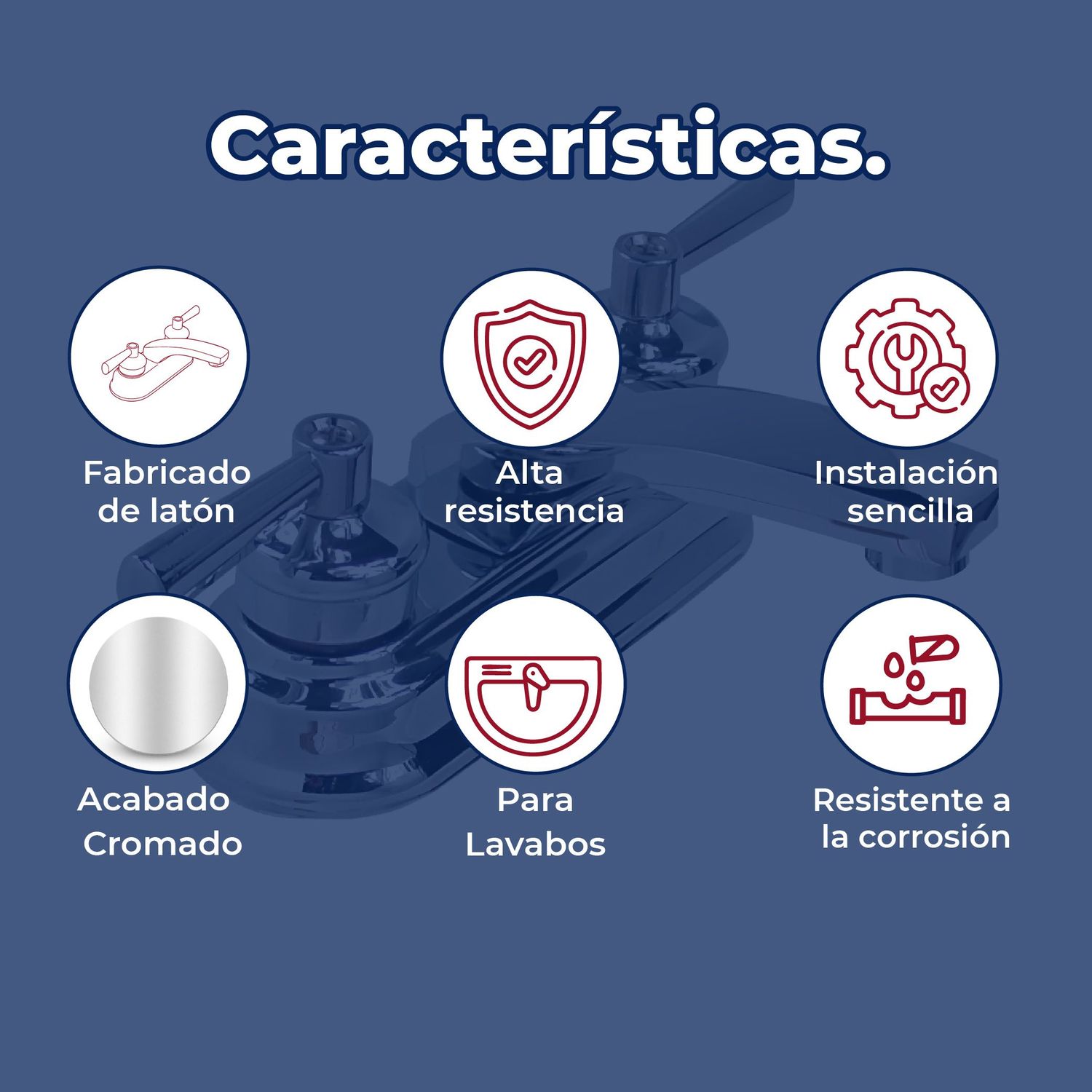 Llave Mezcladora para Lavabo 4” cierre de 90° Rugo Acabado Cromo