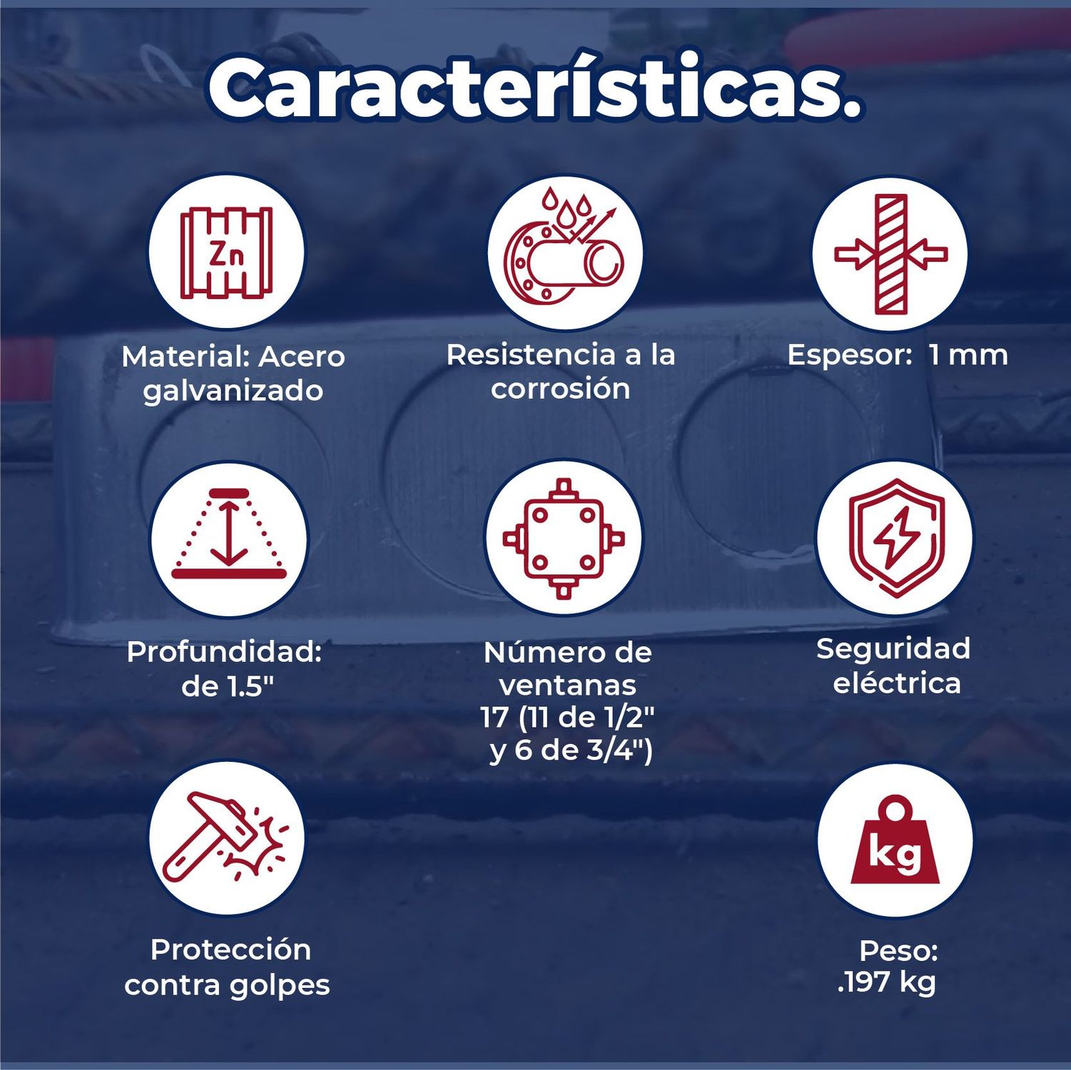 Caja Cuadrada Galvanizada Reforzada 4 x 4 pulg