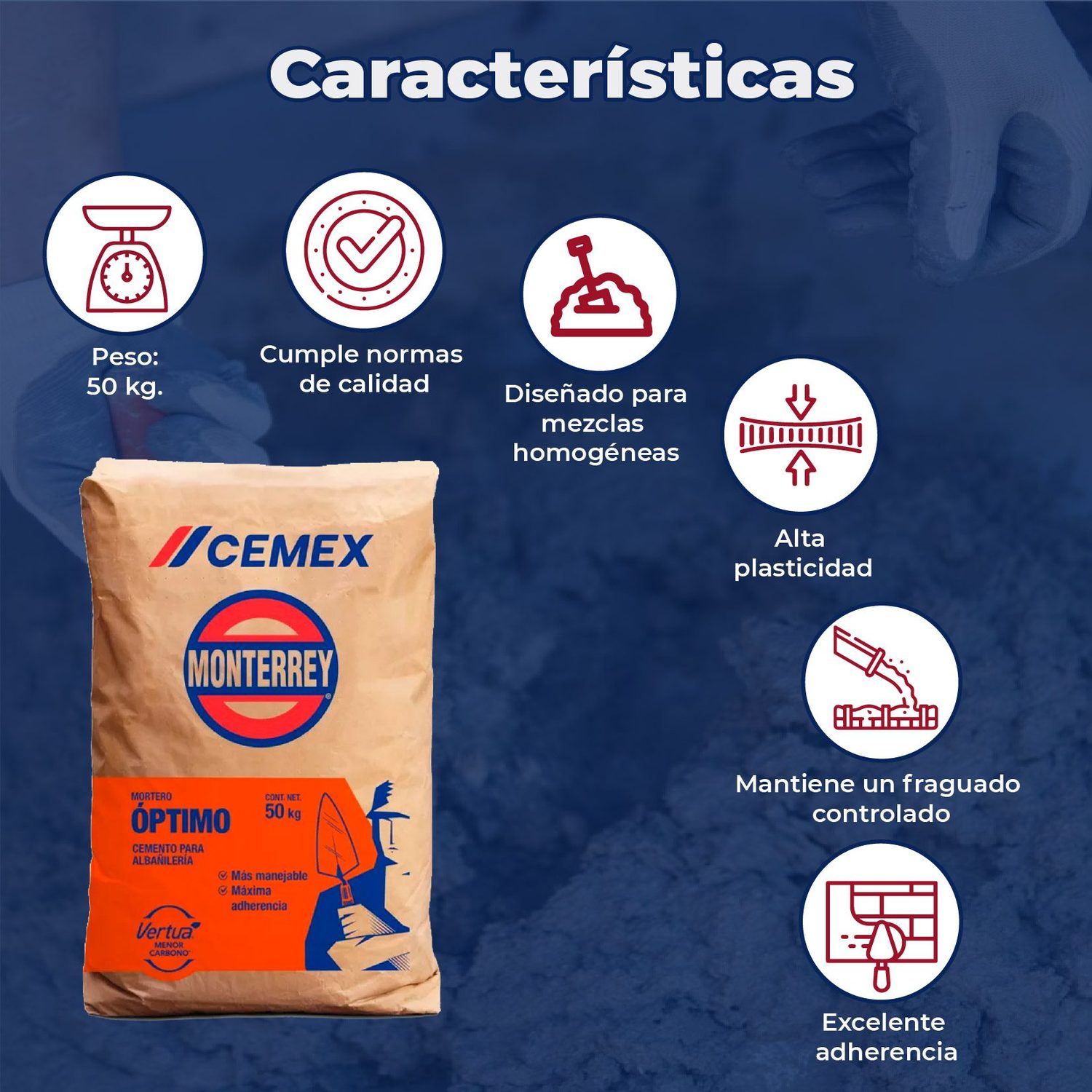 Cemento Cemex Mortero Óptimo 50 kg