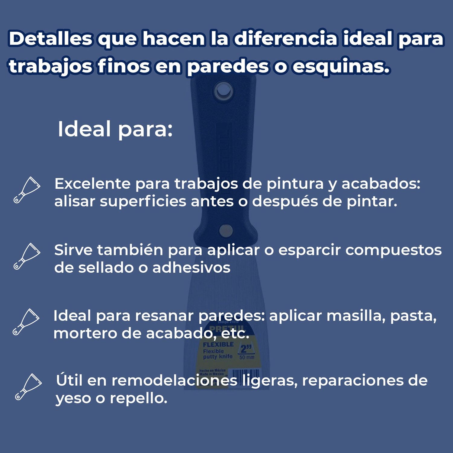 Espátula Flexible 2" Con Mango de Plástico Pretul