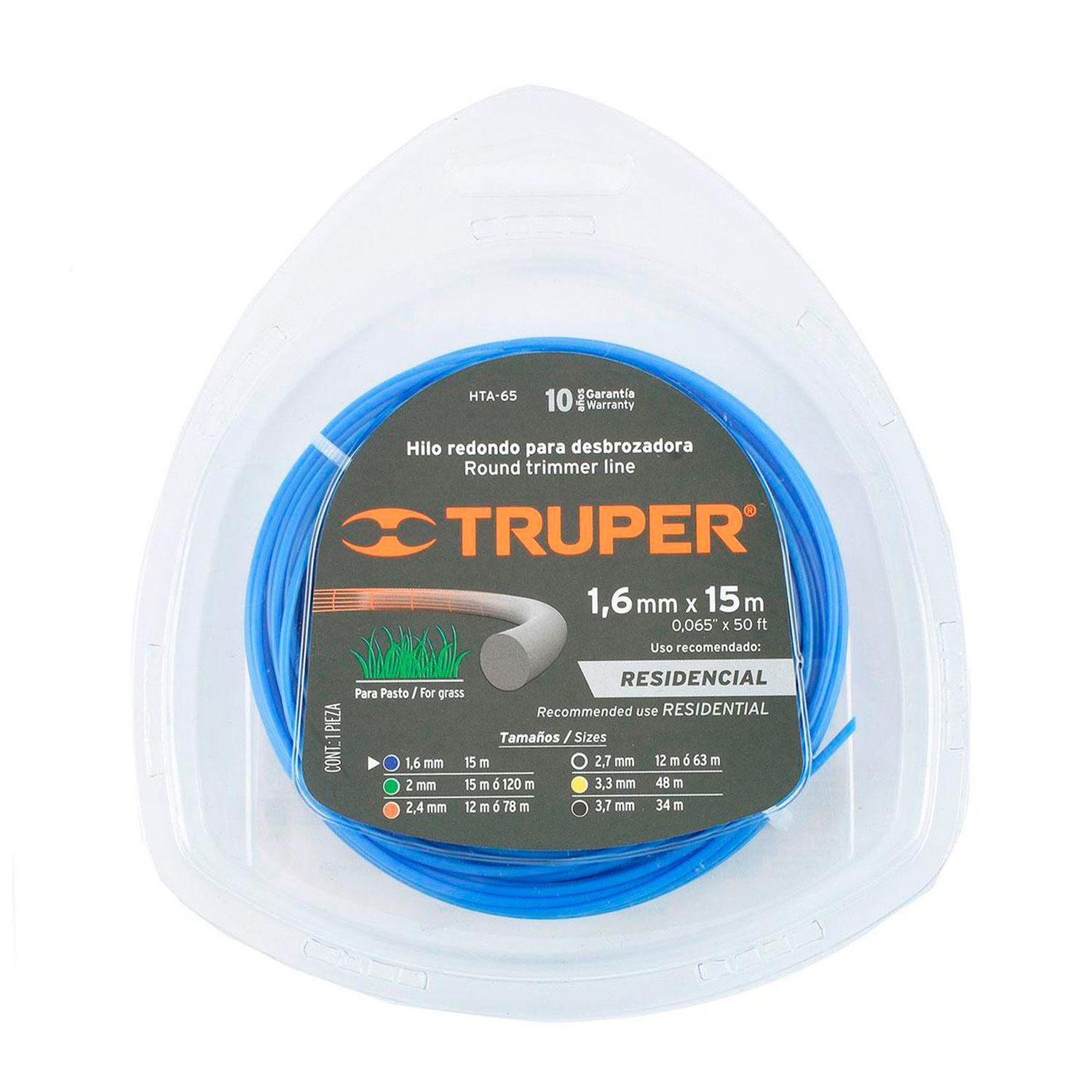 Hilo Tipo Cruceta Desbrozadora 1.65 mm Truper