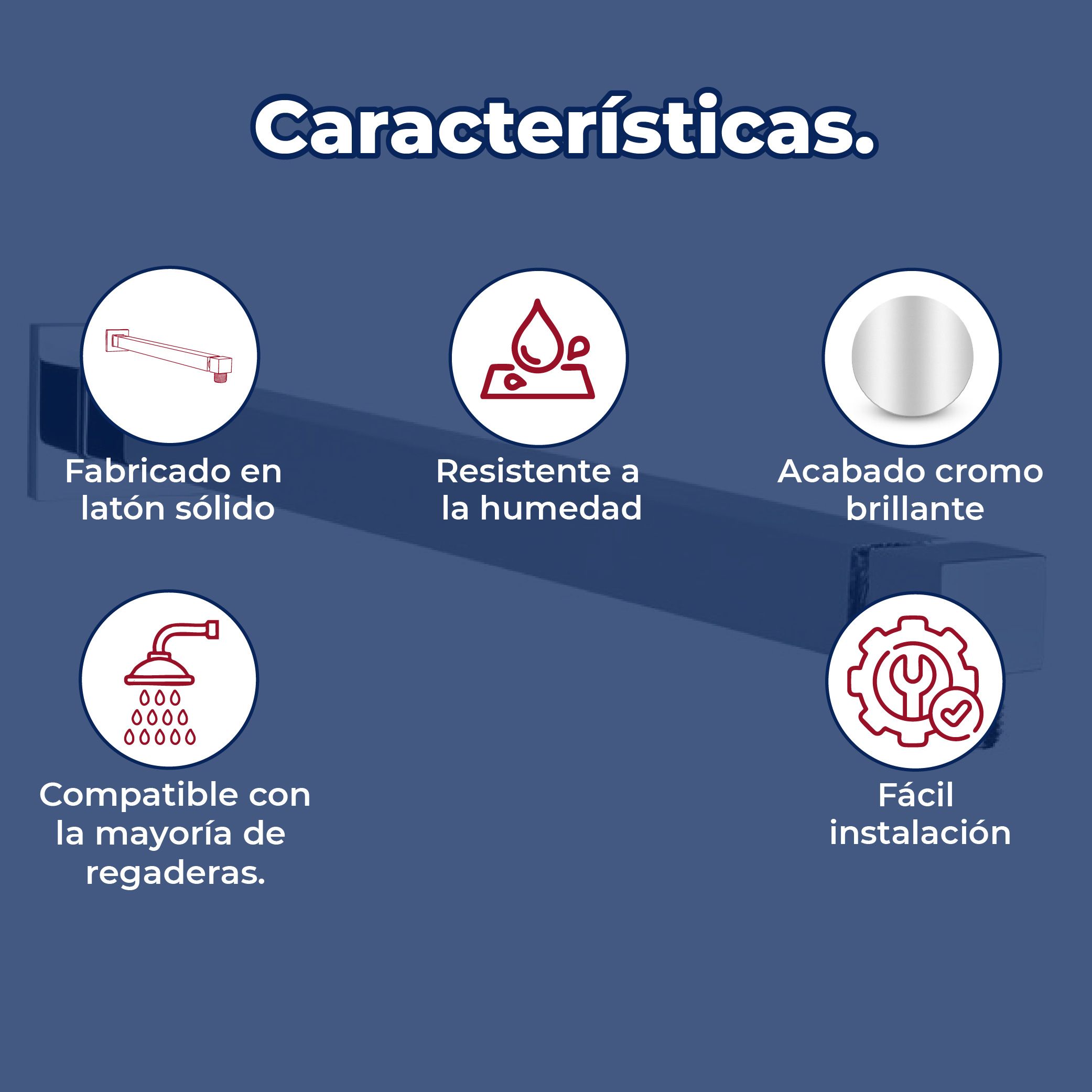 Brazo y chapetón recto cuadrado para regadera Helvex TR-036