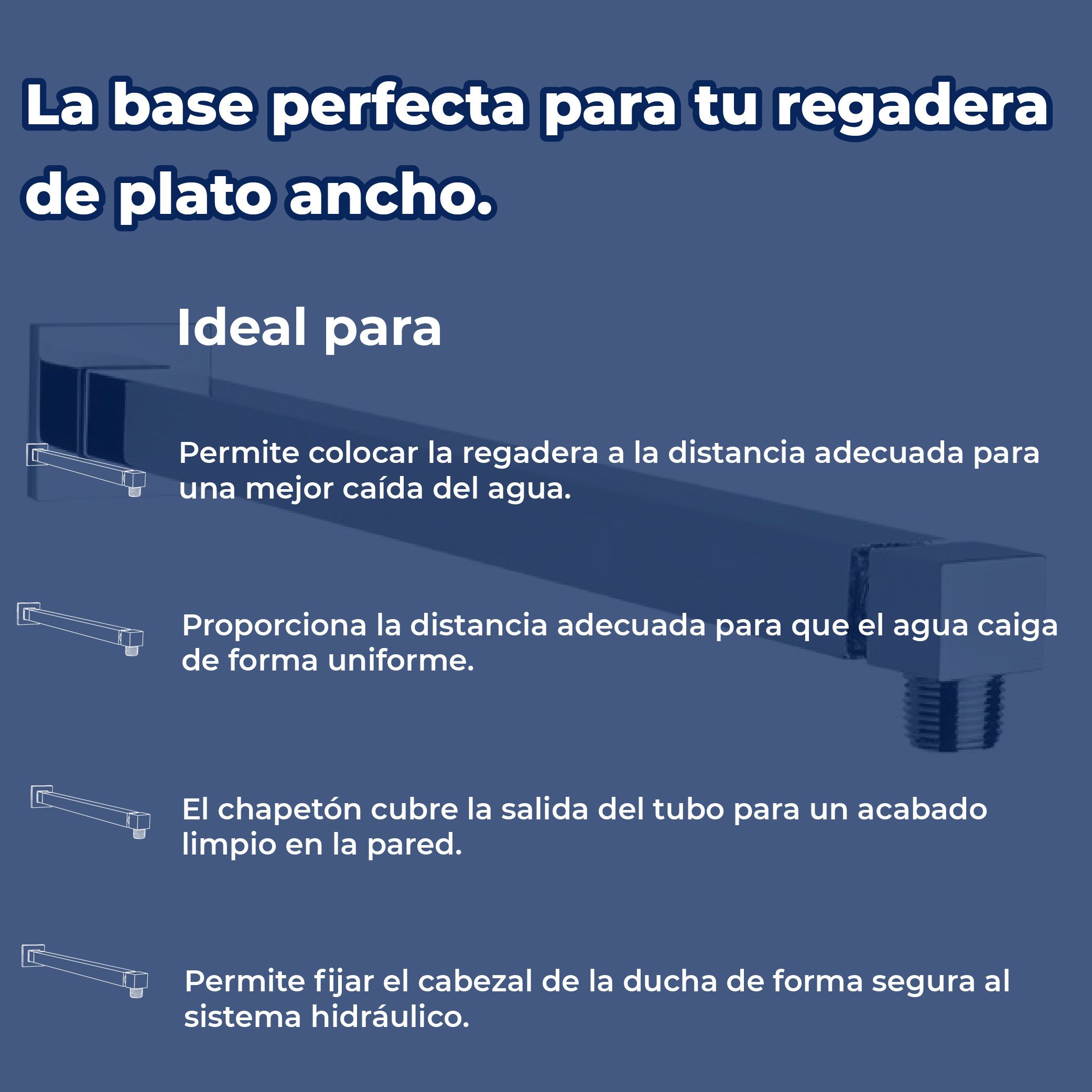 Brazo y chapetón recto cuadrado para regadera Helvex TR-036