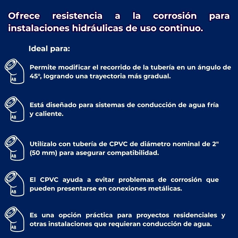 Codo CPVC 45 x 50 mm2